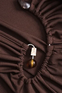 MICAS Long Sleeve Dresses|Maxi Dresses-Metallic Beaded Cut Out Asymmetry Neck Long Sleeve Maxi Dress COFFEE