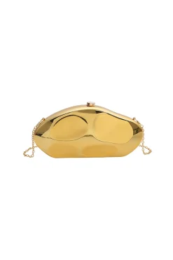 MICAS Accessories|Bags-Metallic Box Shape Clutch Bag PURE GOLD