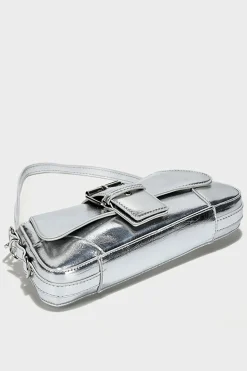 MICAS Bags|Accessories-Metallic Buckle Shoulder Bag SILVER