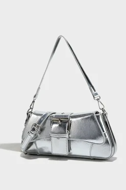 MICAS Bags|Accessories-Metallic Buckle Shoulder Bag SILVER