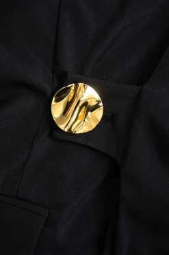 MICAS Outerwear|Blazers-Metallic Button Asymmetrical Blazer