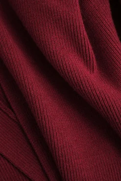 MICAS Knitwear|Knit Tops-Metallic Button V-Neck Sweater Long-Sleeve Top BURGUNDY