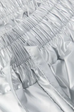 MICAS Pant Sets-Metallic Drawstring Tube Top And Gathered Wide Leg Pants SILVER