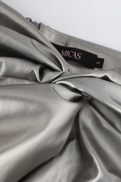MICAS Skirts-Metallic Faux Leather Knotted Mini Skirt