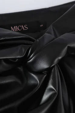 MICAS Skirts-Metallic Faux Leather Knotted Mini Skirt