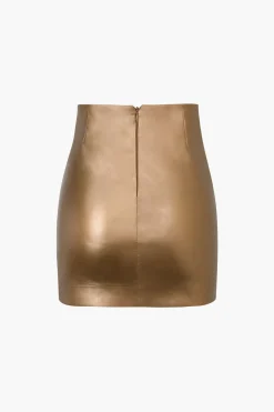MICAS Skirts-Metallic Faux Leather Knotted Mini Skirt