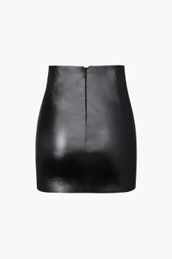 MICAS Skirts-Metallic Faux Leather Knotted Mini Skirt
