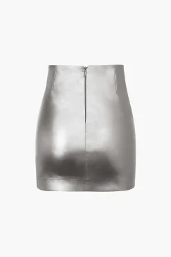 MICAS Skirts-Metallic Faux Leather Knotted Mini Skirt