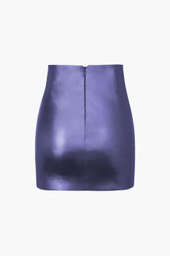 MICAS Skirts-Metallic Faux Leather Knotted Mini Skirt