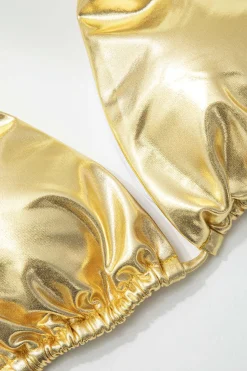 MICAS Swimwear-Metallic Halter Side Tie Bikini Set GOLD