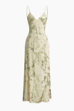 MICAS Maxi Dresses-Metallic Print V-neck Backless Slip Maxi Dress