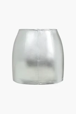 MICAS Skirts-Metallic Ruched Puffer Mini Skirt SILVER