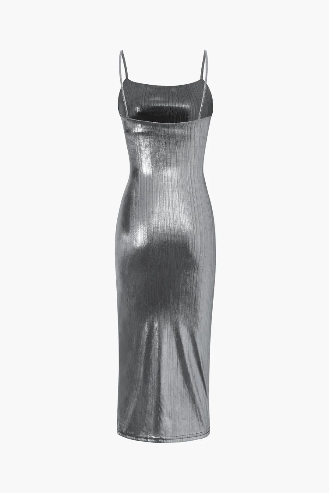 MICAS Midi Dresses-Metallic Ruched Slit Midi Dress
