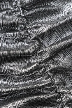 MICAS Midi Dresses-Metallic Ruched Slit Midi Dress