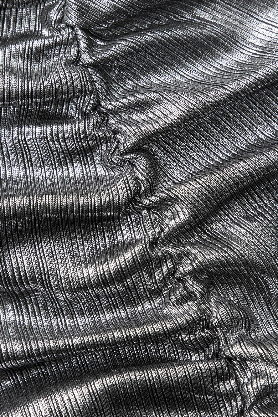 MICAS Midi Dresses-Metallic Ruched Slit Midi Dress