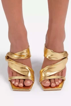MICAS Shoes|Shoes-Metallic Ruched Square-toe High Heels Sandals