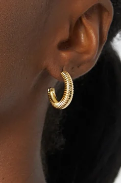 MICAS Accessories-Metallic Twisted Braided C-Shaped Earrings GOLD