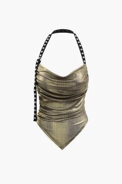MICAS Tank Tops & Cami-Metallic V-hem Halter Top GOLD