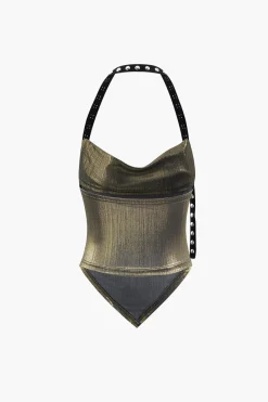 MICAS Tank Tops & Cami-Metallic V-hem Halter Top GOLD