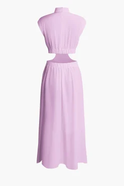 MICAS Maxi Dresses-Mock Neck Cut Out Pleated Maxi Dress