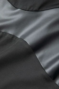 MICAS Long Sleeve Tops|Long Sleeves Tops-Mock Neck Faux Leather Paneled Long Sleeve Bodysuit