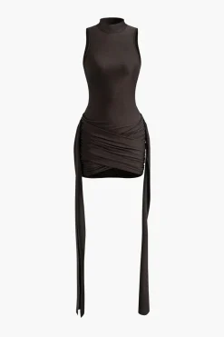 MICAS Mini Dresses-Mock Neck Ruched Mini Dress