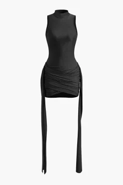 MICAS Mini Dresses-Mock Neck Ruched Mini Dress