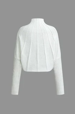 MICAS Knitwear|Knit Tops-Mock Neck Textured Batwing Sleeve Sweater
