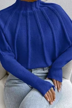 MICAS Knitwear|Knit Tops-Mock Neck Textured Batwing Sleeve Sweater