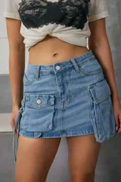 MICAS Skirts-Multi Pocket Denim Mini Cargo Skirt