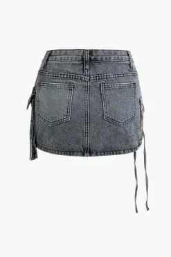 MICAS Skirts-Multi Pocket Denim Mini Cargo Skirt