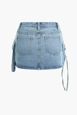 MICAS Skirts-Multi Pocket Denim Mini Cargo Skirt