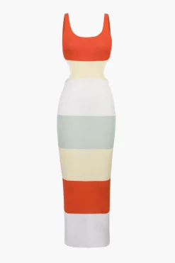 MICAS Knitwear|Maxi Dresses-Multicolored Stripe Knitted Backless Maxi Dress