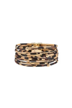 MICAS Bracelets|Accessories-Multi-layer Leopard Print Anklet BROWN
