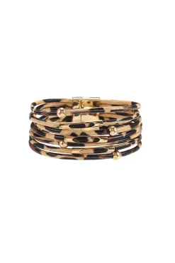 MICAS Bracelets|Accessories-Multi-layer Leopard Print Anklet BROWN