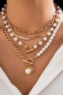 MICAS Necklaces|Accessories-Multi-Layer Pearl Necklace GOLD