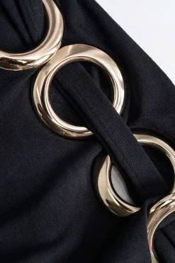 MICAS Long Sleeve Dresses|Mini Dresses-Neck Ring Long Sleeve Mini Dress BLACK