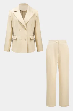 MICAS Blazers|Pant Sets-Notched Lapel Blazer And Trouser Sets BEIGE