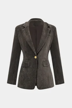 MICAS Blazers|Pant Sets-Notched Lapel Fake Button Pocket Blazer And Flared Leg Trousers Set BROWN