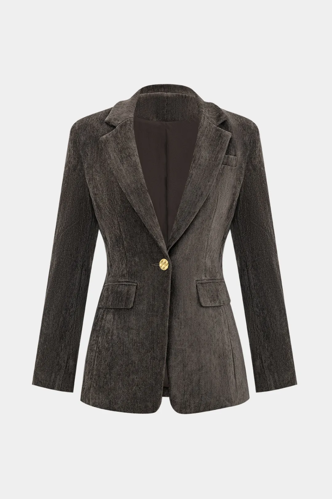 MICAS Blazers|Pant Sets-Notched Lapel Fake Button Pocket Blazer And Flared Leg Trousers Set BROWN