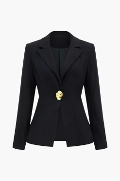 MICAS Outerwear|Blazers-Notched Lapel One Button Blazer BLACK