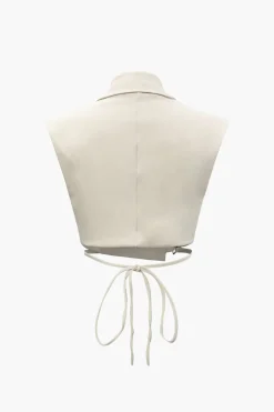 MICAS Pant Sets-Notched Lapel Tie Back Vest And Straight Leg Suit Pants Set