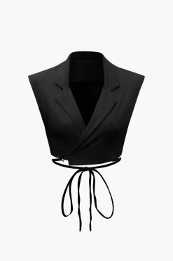 MICAS Pant Sets-Notched Lapel Tie Back Vest And Straight Leg Suit Pants Set