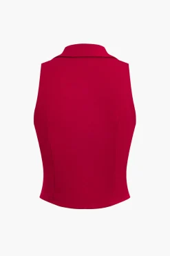 MICAS Skirt Sets-Notched Lapel Vest And Pleated Mini Skirt Set