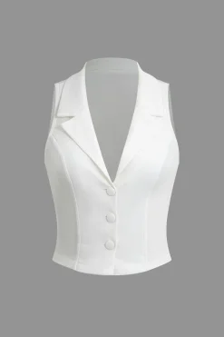 MICAS Skirt Sets-Notched Lapel Vest And Pleated Mini Skirt Set