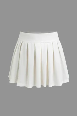 MICAS Skirt Sets-Notched Lapel Vest And Pleated Mini Skirt Set