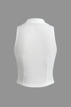 MICAS Skirt Sets-Notched Lapel Vest And Pleated Mini Skirt Set