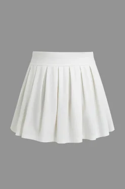 MICAS Skirt Sets-Notched Lapel Vest And Pleated Mini Skirt Set