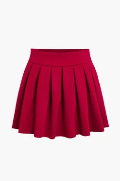 MICAS Skirt Sets-Notched Lapel Vest And Pleated Mini Skirt Set