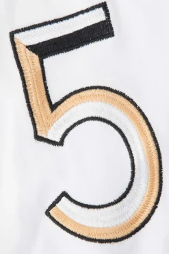 MICAS T-Shirts-Number 5 Embroidered Knot Hem T-shirt WHITE